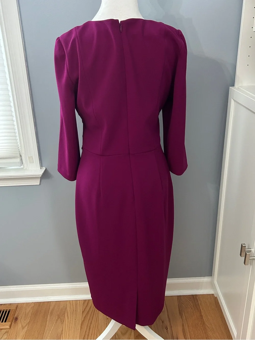 Adrianna Papell Magneta Purple Tie Waist Dress 3/4 Sleeve Sheath Size 8 Event